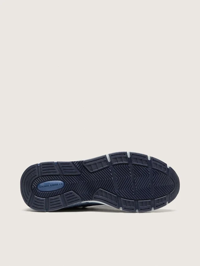 Dad-Star para hombre en gamuza azul denim con estrella de cuero plateada
