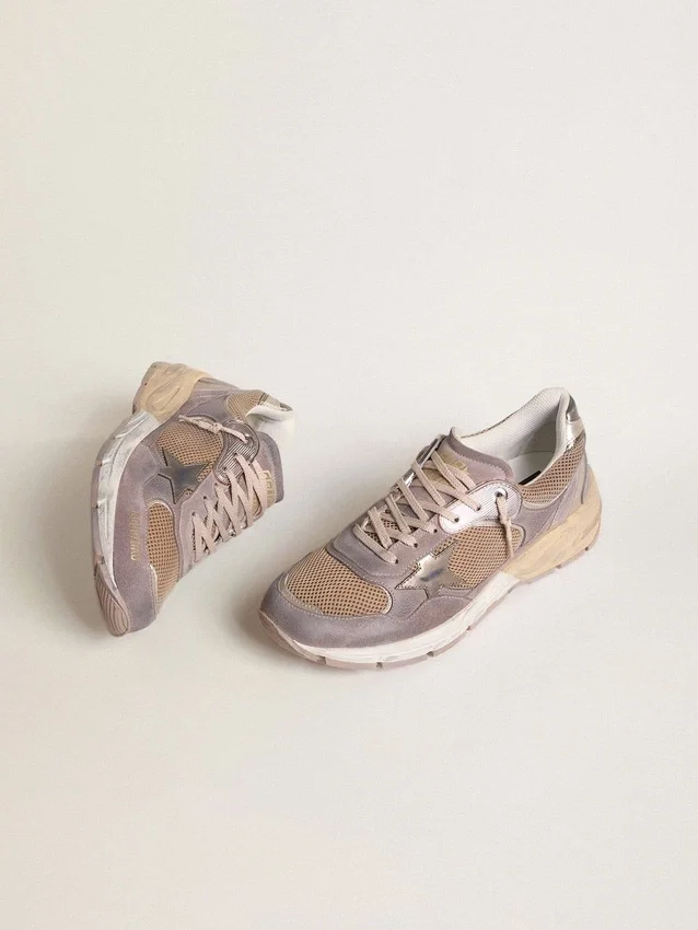 Dad-Star para mujer en gamuza lila y malla con estrella y lengüeta en el talón de cuero laminado