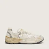 Dad-Star para mujer en gamuza y malla con estrella de cuero blanco y lengüeta del talón de cuero beige