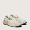 Dad-Star para mujer en gamuza y malla con estrella de cuero blanco y lengüeta del talón de cuero beige