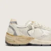 Dad-Star para mujer en gamuza y malla con estrella de cuero blanco y lengüeta del talón de cuero beige