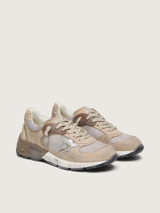 Dad-Star para hombre en malla beige y gamuza con estrella de cuero plateada