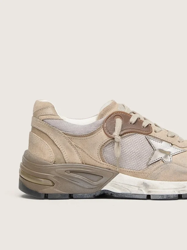 Dad-Star para hombre en malla beige y gamuza con estrella de cuero plateada
