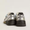 Dad-Star para mujer en malla y cuero con lámina plateada con estrella de gamuza negra