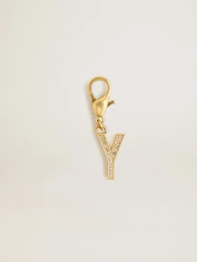 Dije con la letra Y en latón dorado con cristales