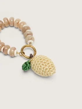 Dije de limón en crochet de algodón con cadena de cuentas