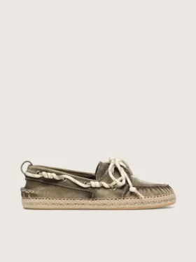 Espadrillas Cruise para hombre en lona verde militar con cordones blancos de senderismo