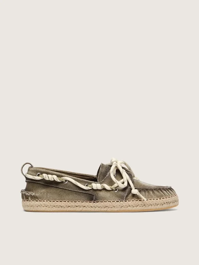 Espadrillas Cruise para hombre en lona verde militar con cordones blancos de senderismo