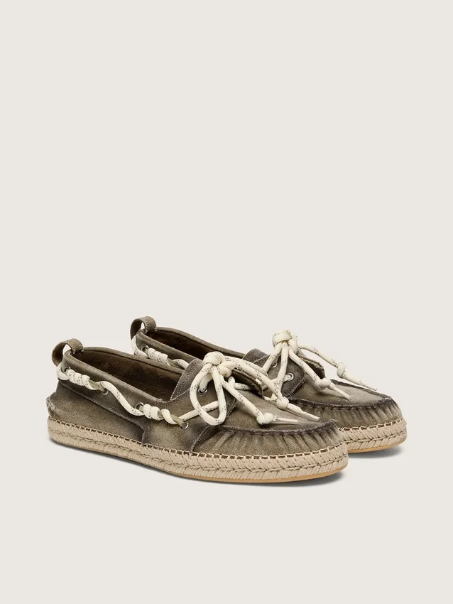 Espadrillas Cruise para hombre en lona verde militar con cordones blancos de senderismo