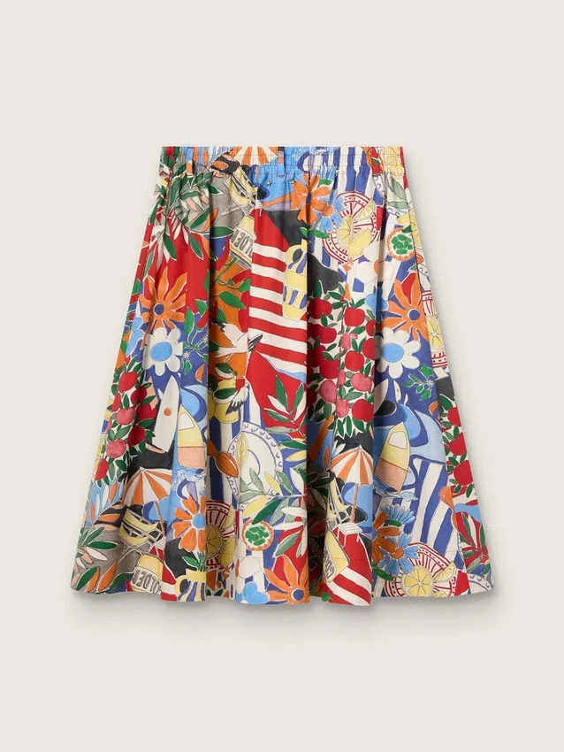 Falda de algodón para mujer con estampado multicolor
