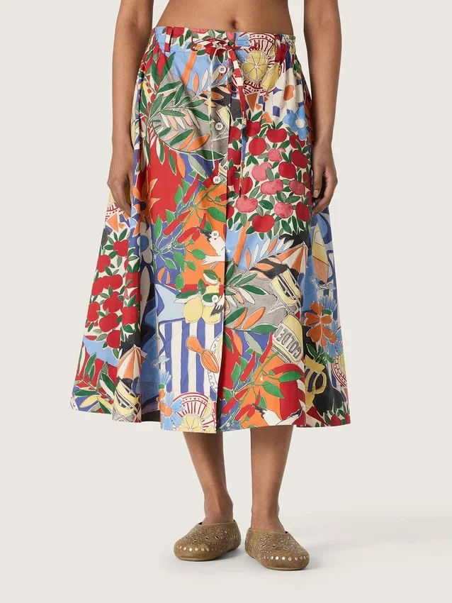 Falda de algodón para mujer con estampado multicolor