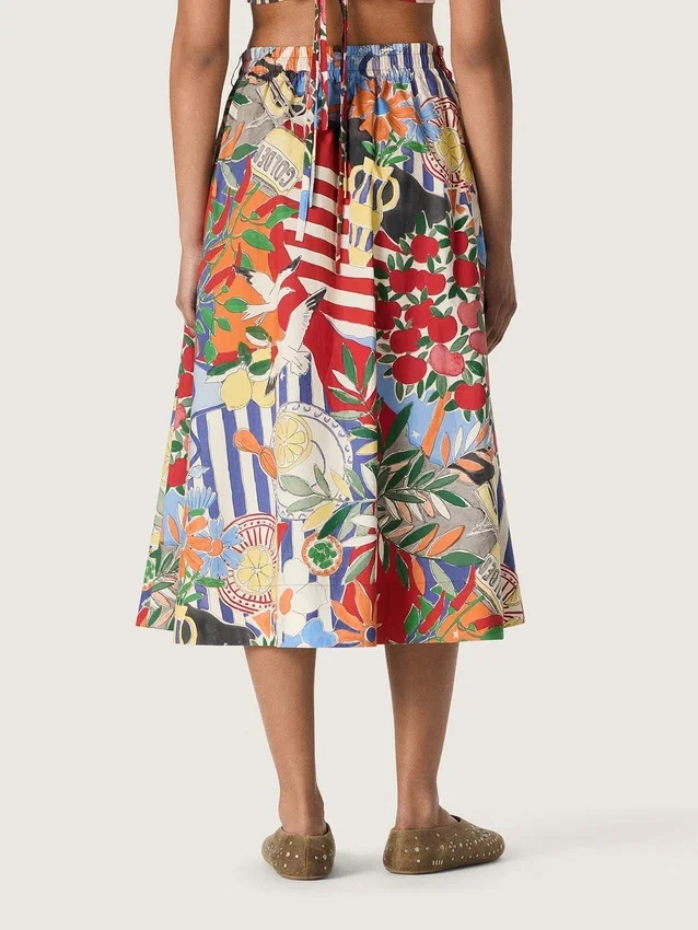 Falda de algodón para mujer con estampado multicolor
