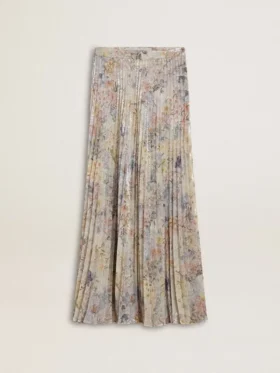 Falda larga plisada para mujer con estampado floral multicolor de lentejuelas