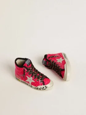 Francy Junior con lentejuelas, estrella de gamuza gris hielo y cordones con estampado animal