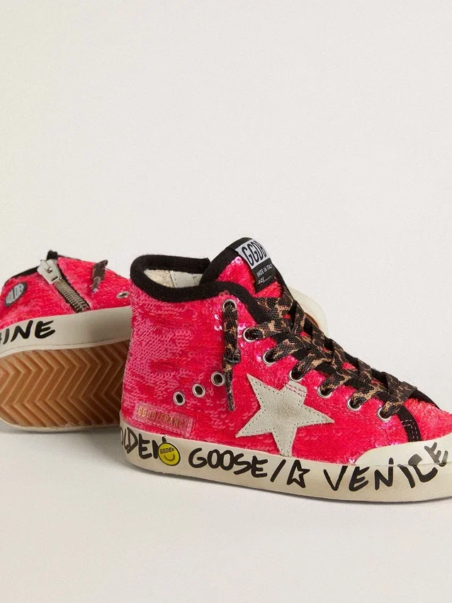 Francy Junior con lentejuelas, estrella de gamuza gris hielo y cordones con estampado animal