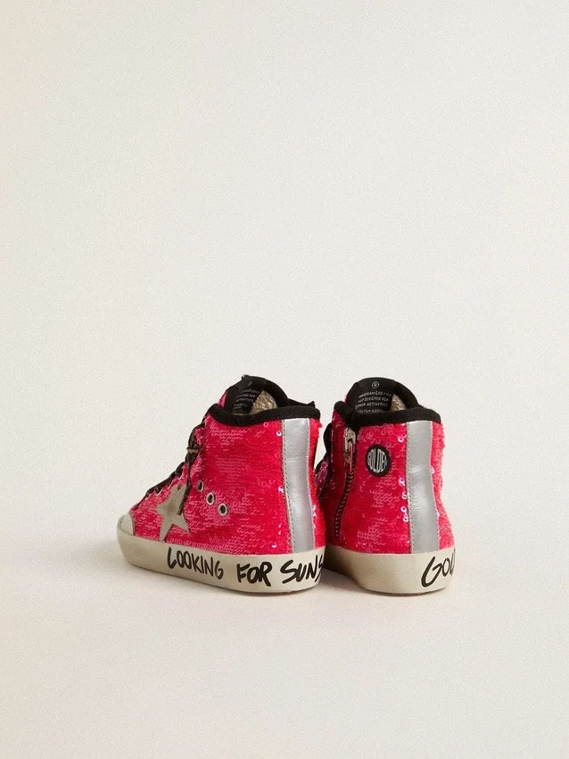 Francy Junior con lentejuelas, estrella de gamuza gris hielo y cordones con estampado animal