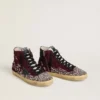Francy LAB para mujer en gamuza color burdeos con estrella de cuero negro brillante y pedrería