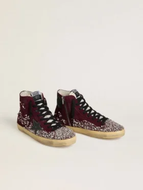 Francy LAB para mujer en gamuza color burdeos con estrella de cuero negro brillante y pedrería