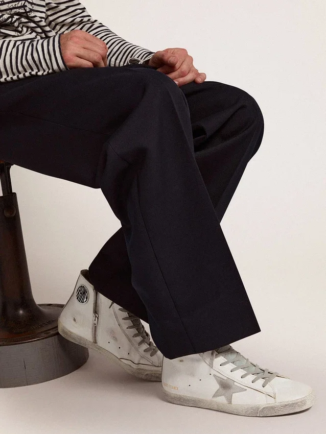 Francy para hombre en cuero con estrella de gamuza plateada