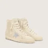 Francy para mujer en gamuza beige con estrella plateada brillante