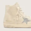 Francy para mujer en gamuza beige con estrella plateada brillante
