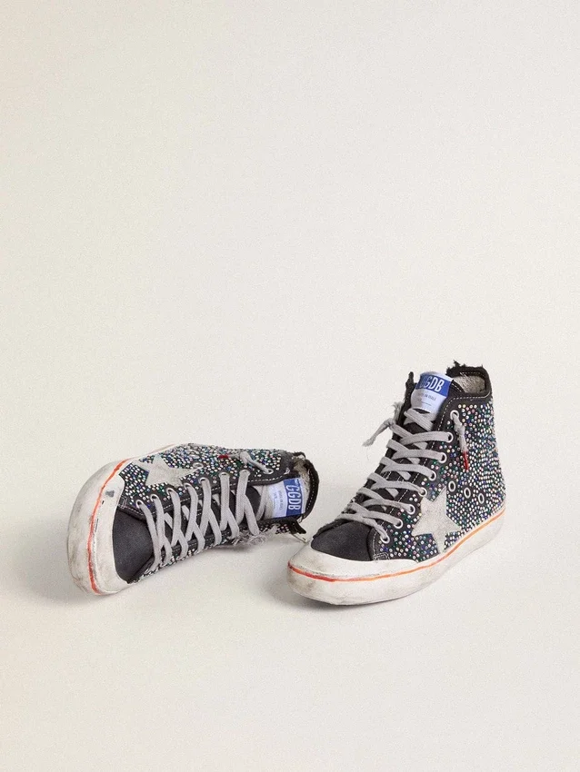 Francy Penstar LAB para hombre en lona negra con pedrería multicolor