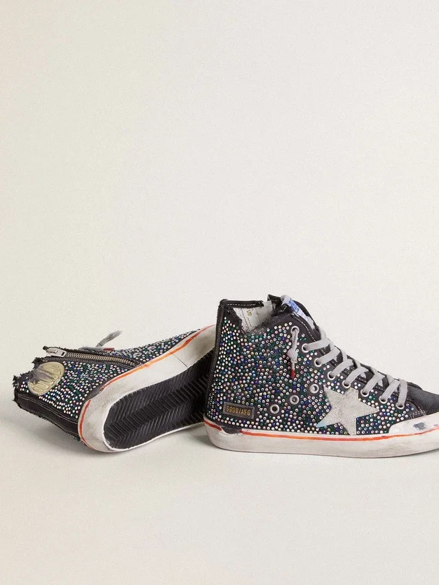 Francy Penstar LAB para hombre en lona negra con pedrería multicolor