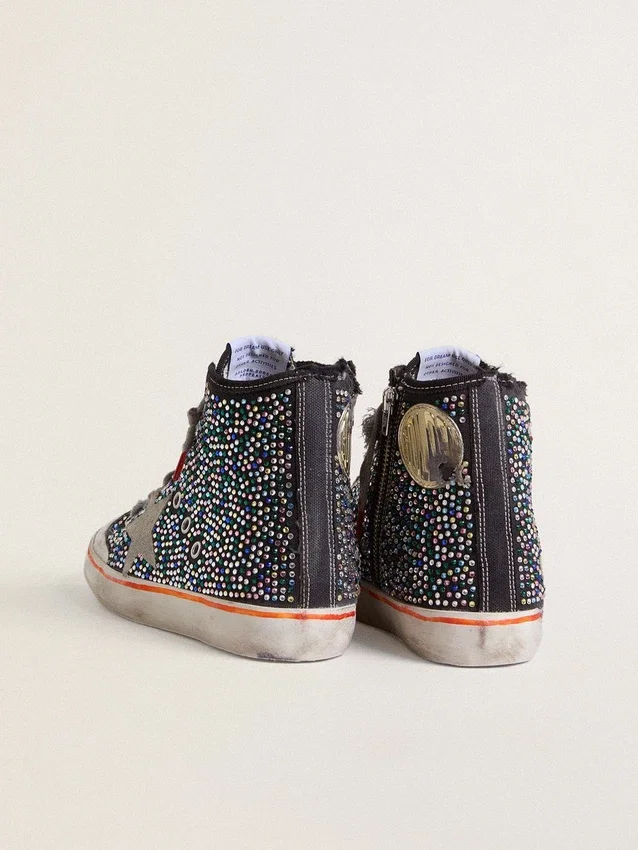 Francy Penstar LAB para hombre en lona negra con pedrería multicolor