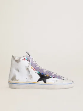 Francy Penstar LAB para mujer con estrella de cuero negro y tachuelas multicolores