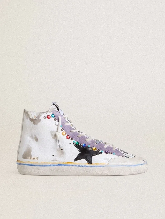 Francy Penstar LAB para mujer con estrella de cuero negro y tachuelas multicolores
