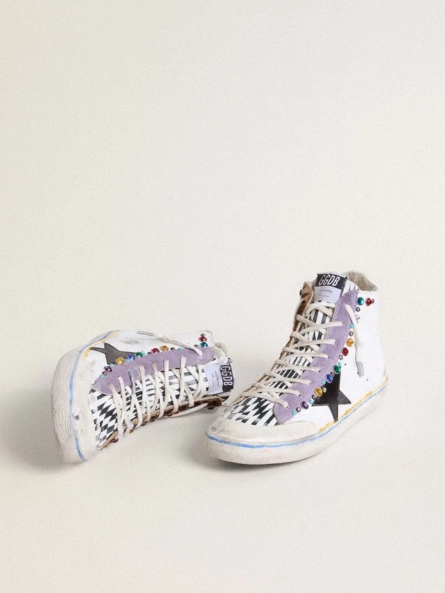 Francy Penstar LAB para mujer con estrella de cuero negro y tachuelas multicolores