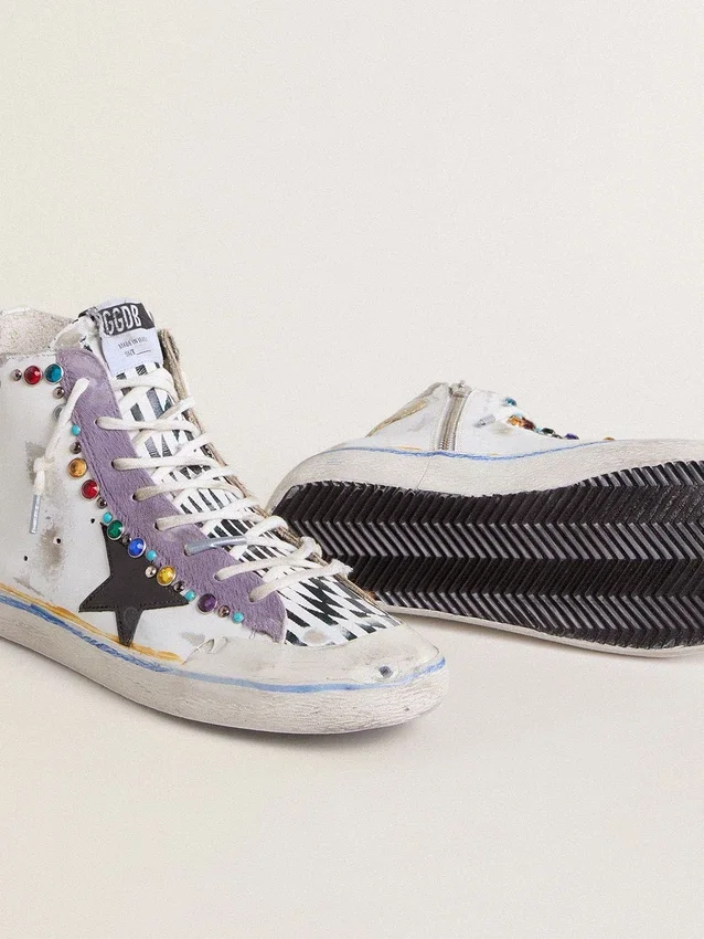 Francy Penstar LAB para mujer con estrella de cuero negro y tachuelas multicolores