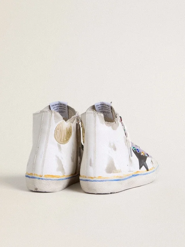 Francy Penstar LAB para mujer con estrella de cuero negro y tachuelas multicolores