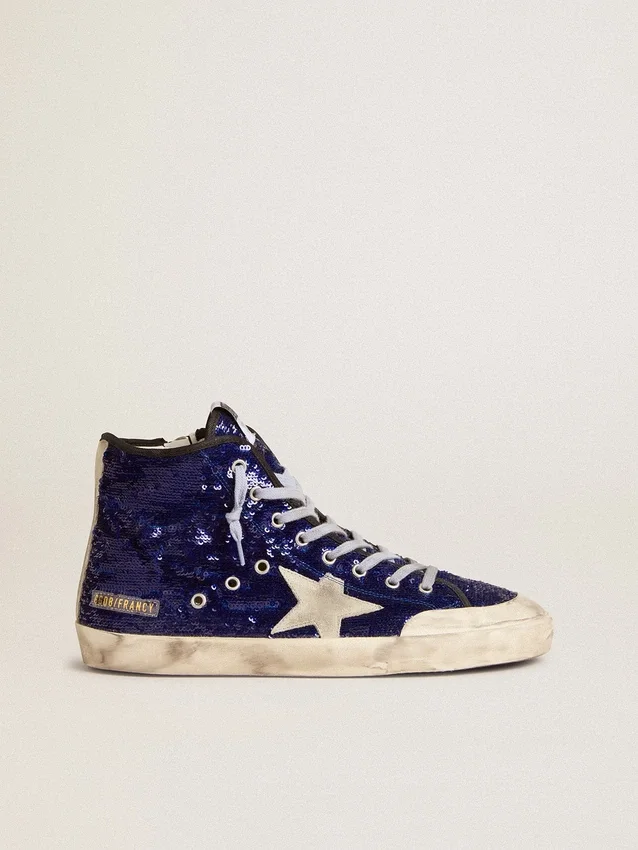 Francy Penstar para mujer en lentejuelas de color azul brillante con estrella de gamuza gris hielo