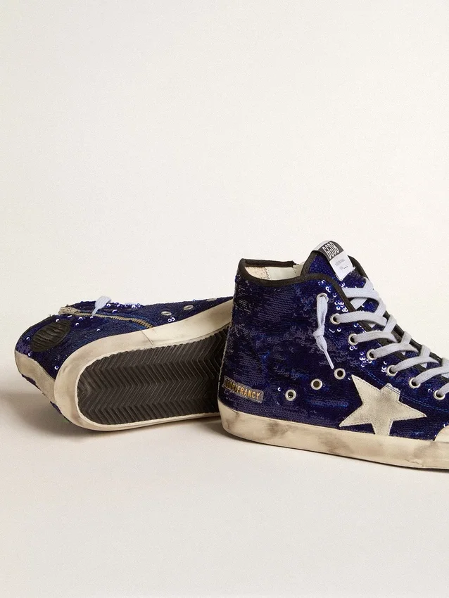 Francy Penstar para mujer en lentejuelas de color azul brillante con estrella de gamuza gris hielo