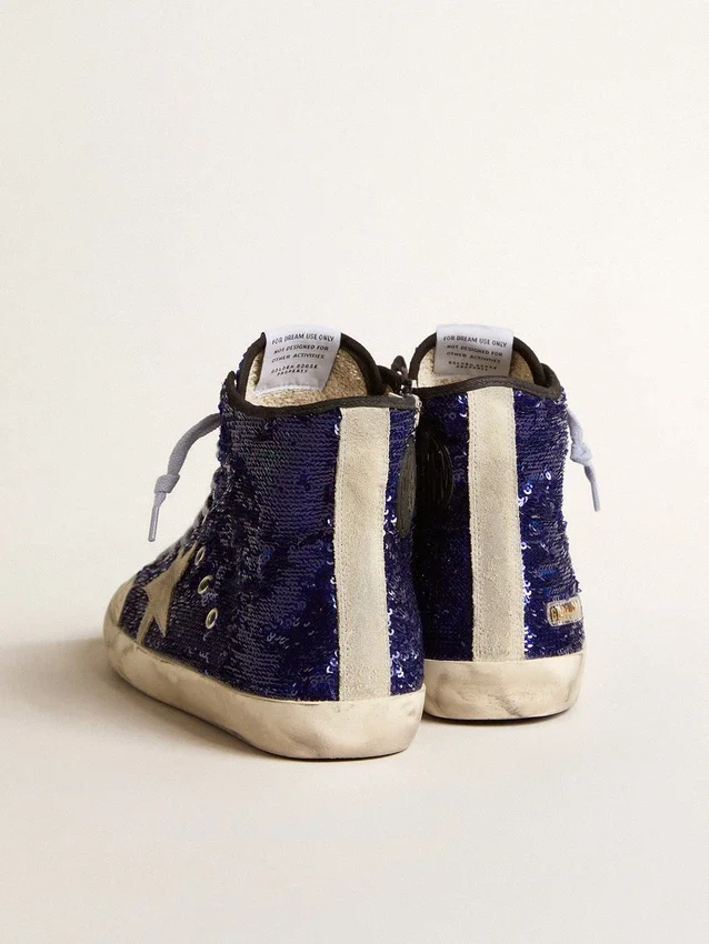 Francy Penstar para mujer en lentejuelas de color azul brillante con estrella de gamuza gris hielo