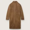 Gabardina unisex en sarga encerada marrón con detalles de cuero