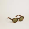 Gafas de sol Panthos de estilo cuadrado con montura color marrón habana y lentes verdes