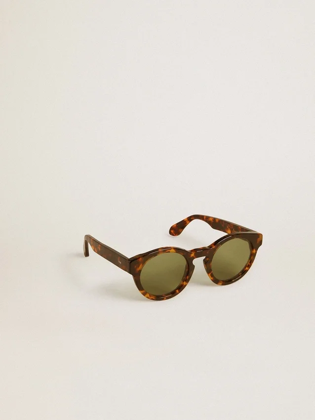 Gafas de sol Panthos de estilo cuadrado con montura color marrón habana y lentes verdes
