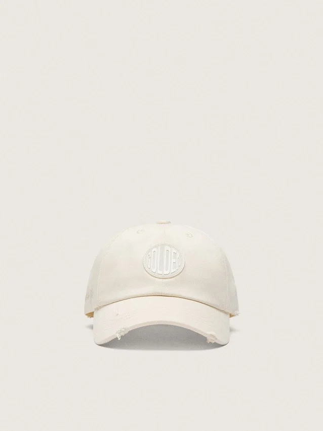 Gorra de béisbol Journey de sarga de algodón blanca con parche y bordado de golden goose