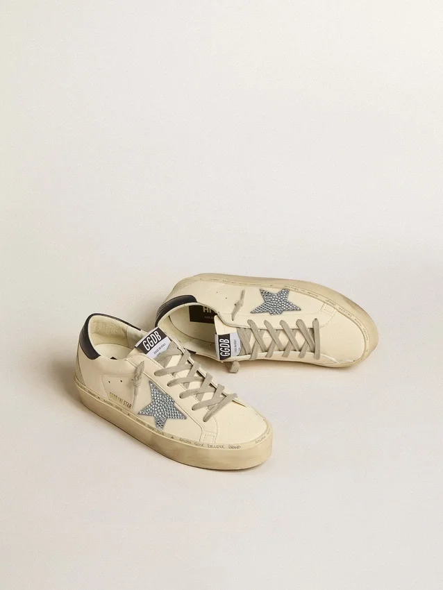 Hi Star en napa con estrella de cristales Swarovski y lengüeta del talón de cuero azul oscuro