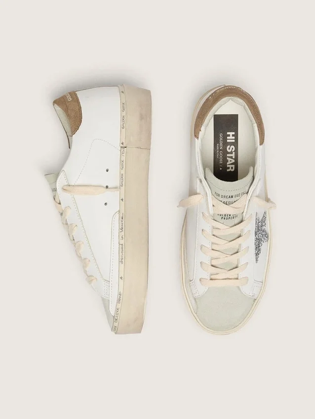 Hi Star para mujer con estrella plateada con purpurina y lengüeta del talón de nubuck gris paloma