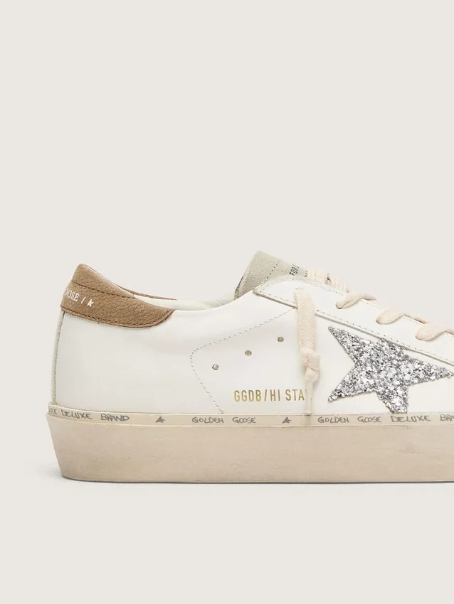 Hi Star para mujer con estrella plateada con purpurina y lengüeta del talón de nubuck gris paloma
