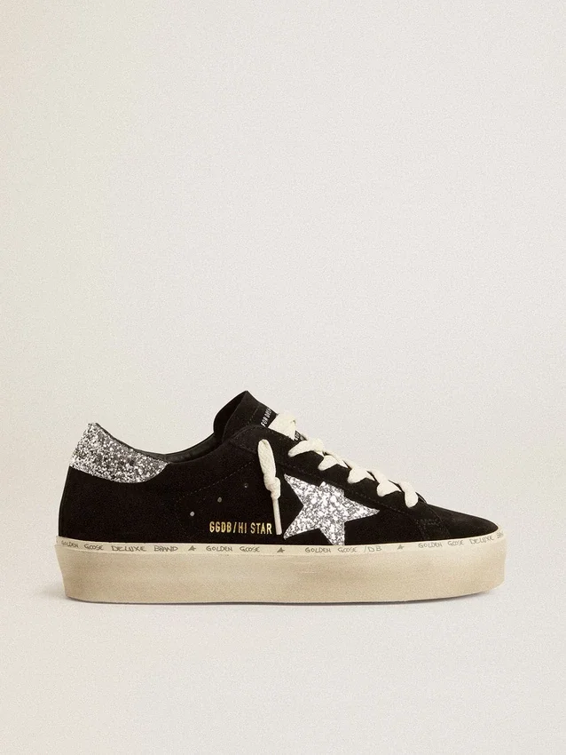Hi Star para mujer en gamuza negra con estrella plateada brillante