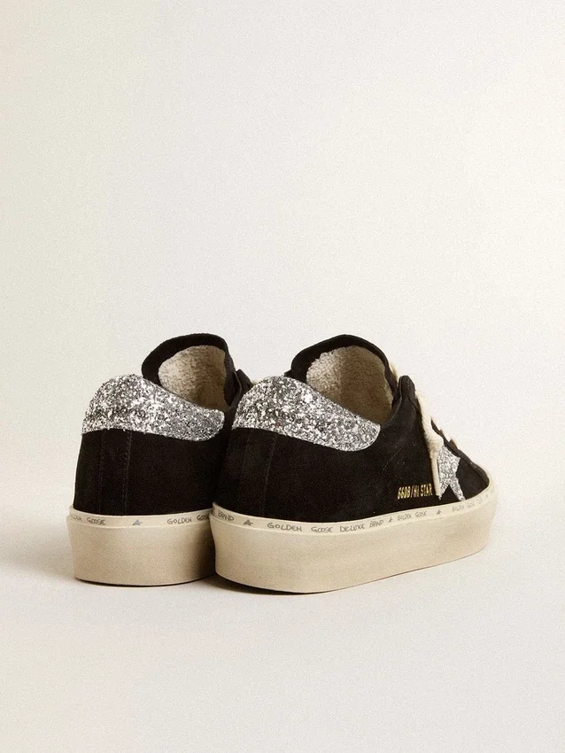 Hi Star para mujer en gamuza negra con estrella plateada brillante
