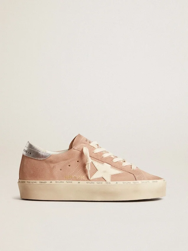 Hi Star para mujer en gamuza rosa con estrella color crema y lengüeta del talón de cuero plateado
