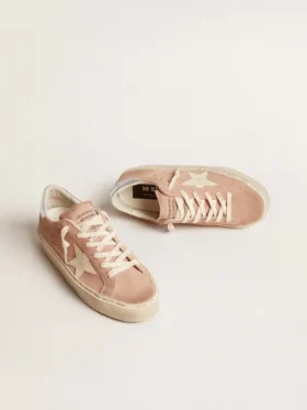 Hi Star para mujer en gamuza rosa con estrella color crema y lengüeta del talón de cuero plateado