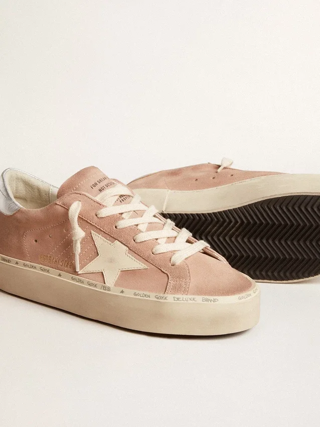 Hi Star para mujer en gamuza rosa con estrella color crema y lengüeta del talón de cuero plateado