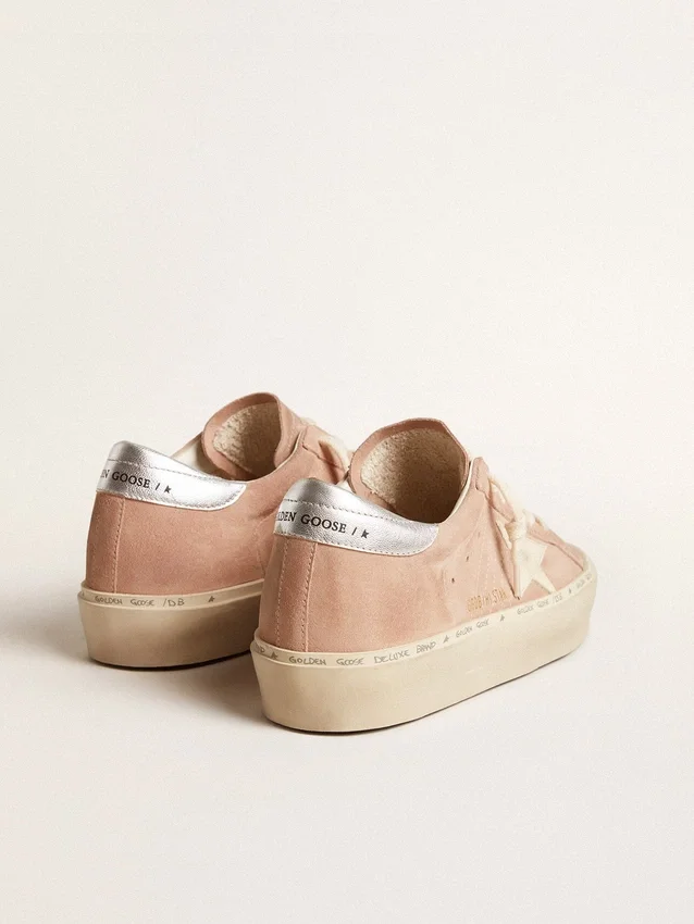 Hi Star para mujer en gamuza rosa con estrella color crema y lengüeta del talón de cuero plateado