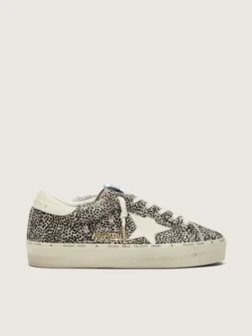Hi Star para mujer en piel de potro en blanco y negro con estrella de cuero blanco